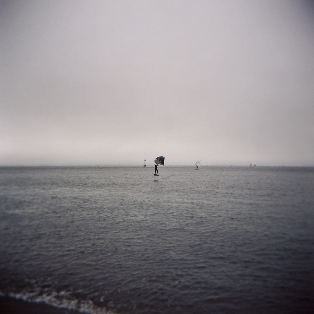 Hydrofoil Kiteboard in SF Fog