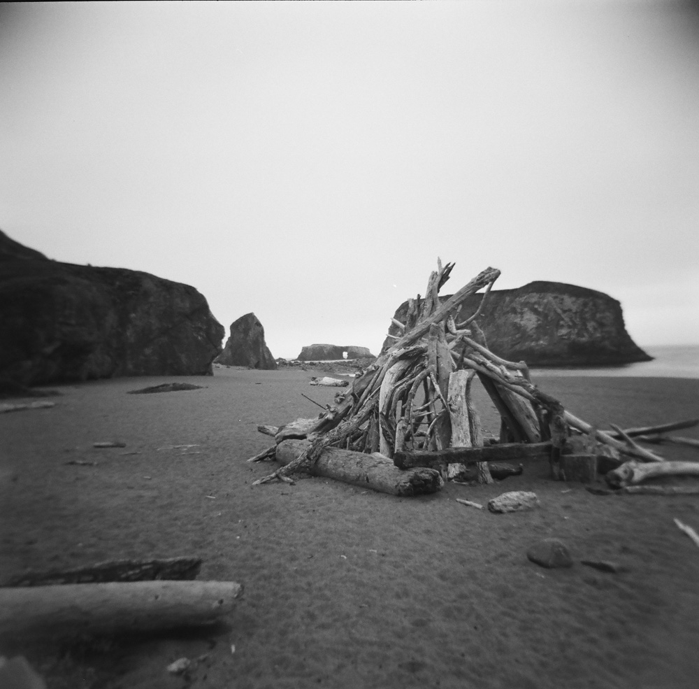 Driftwood Stack--Arch in the Distance